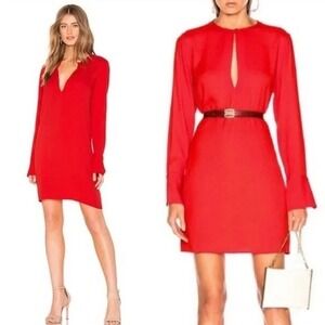 Equipment Femme Blood Moon Red Long Sleeve Rayon Mini Dress‎ XXS Keyhole Tunic